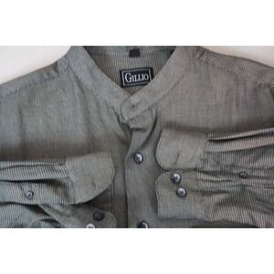GILLIO Men's Shirt  Gray Tweed Banded Collar All Cotton  Long Sleeve Large
